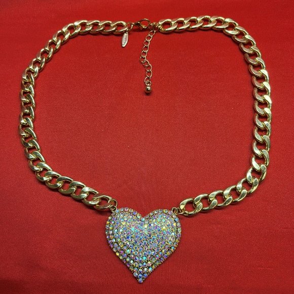 Natasha Gold Plated Micro Pave Heart Cuban Link Necklace - Picture 2 of 12